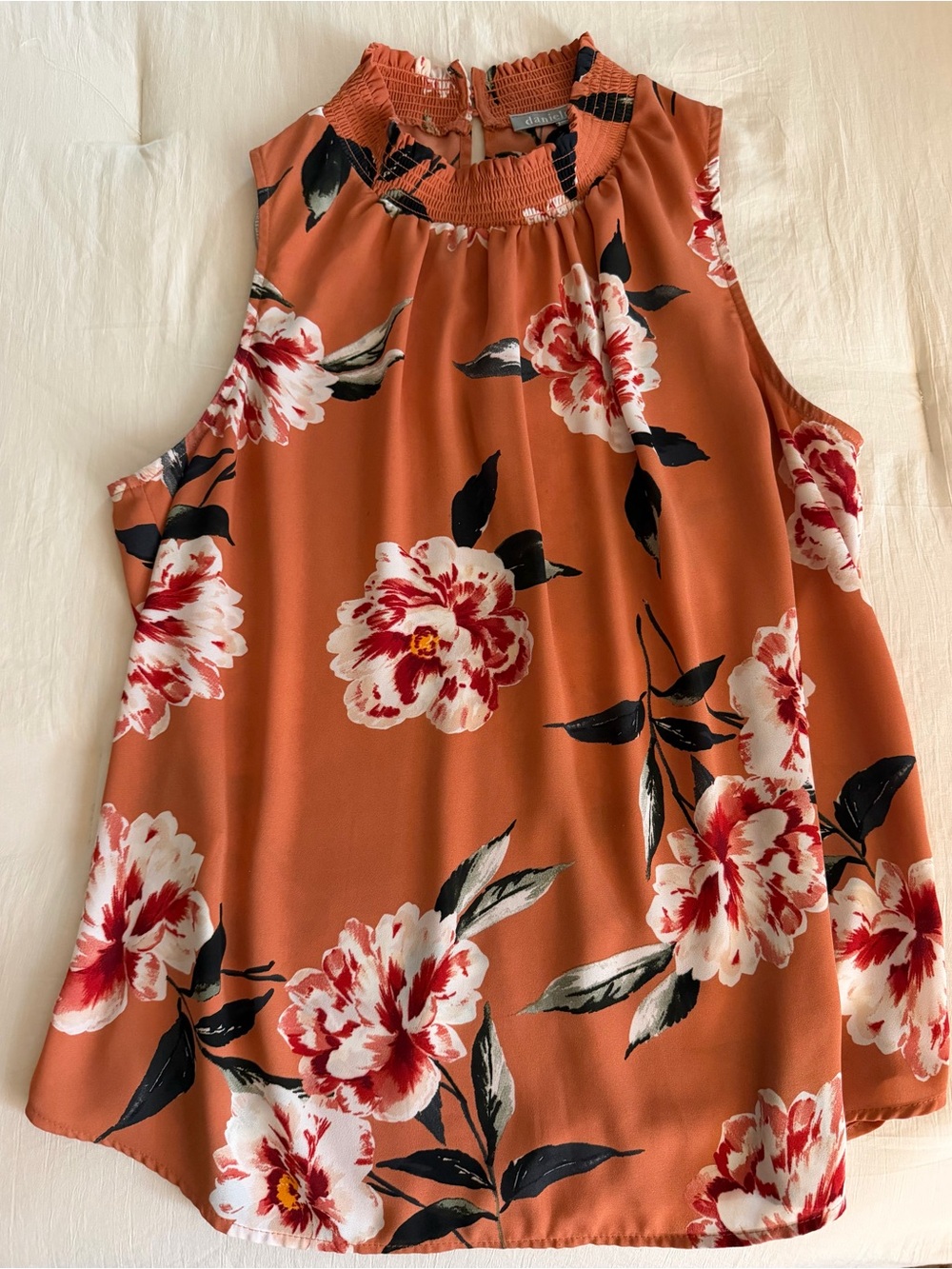 Daniel Rainn Rust Floral Smocked-Neck Sleeveless Camisole